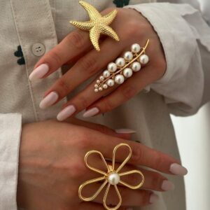 Pearl Flower Nail Ring Set