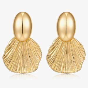 Golden Oval Drop Statement Earrings