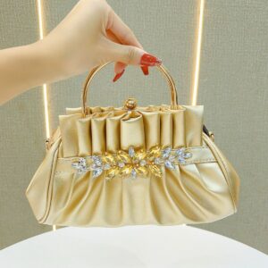 Gold Pearl-Trim Box Clutch Bag