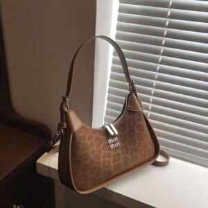 Brown Croc-Embossed Hobo Shoulder Bag