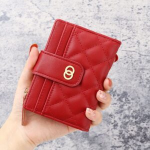 Red Quilted Bifold Leather Wallet