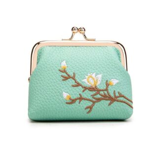 Mint Green Floral Embroidered Kiss-Lock Coin Purse